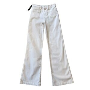 PAIGE Leenah High Rise Wide Leg Jeans Crisp White Patch Pockets 2 25 32 Inseam